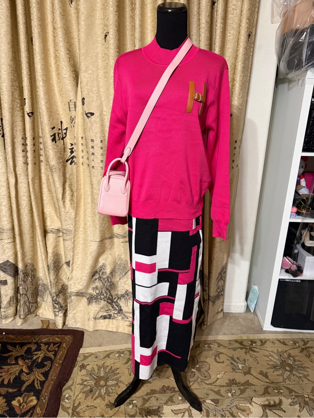 Pink Women's Crewneck Sweater with Leather Accent NWT